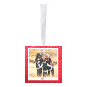 家族パーソナライズされたクリスマスフォトレッドグリッター キューブオーナメント (右)