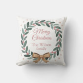 家族パーソナライズされたクリスマスリース クッション (正面)