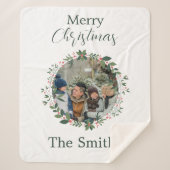 家族パーソナライズされたクリスマスリース シェルパブランケット (正面)