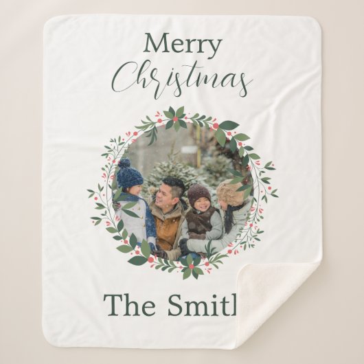 家族パーソナライズされたクリスマスリース シェルパブランケット (正面)