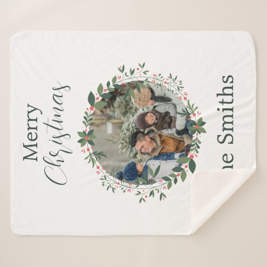家族パーソナライズされたクリスマスリース シェルパブランケット (正面(横))