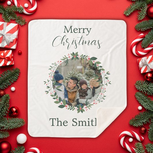 家族パーソナライズされたクリスマスリース シェルパブランケット