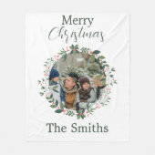 家族パーソナライズされたクリスマスリース フリースブランケット (正面)