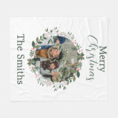 家族パーソナライズされたクリスマスリース フリースブランケット (正面(横))