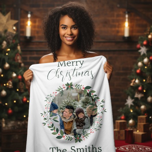 家族パーソナライズされたクリスマスリース フリースブランケット