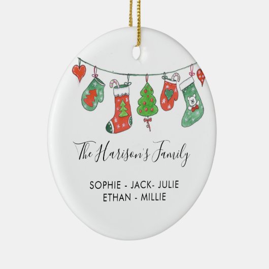 家族パーソナライズされたクリスマス水の色のストッキング セラミックオーナメント (右)