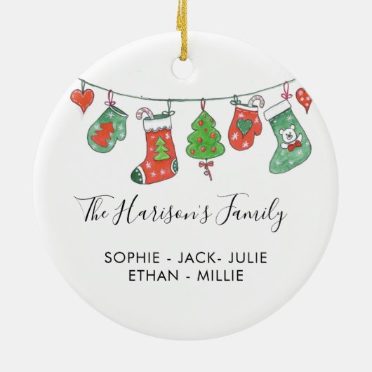 家族パーソナライズされたクリスマス水の色のストッキング セラミックオーナメント (裏面)