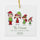 家族パーソナライズされたクリスマス記念セラミックホーン セラミックオーナメント (正面)