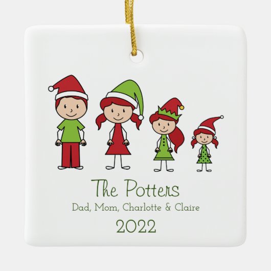 家族パーソナライズされたクリスマス記念セラミックホーン セラミックオーナメント (正面)