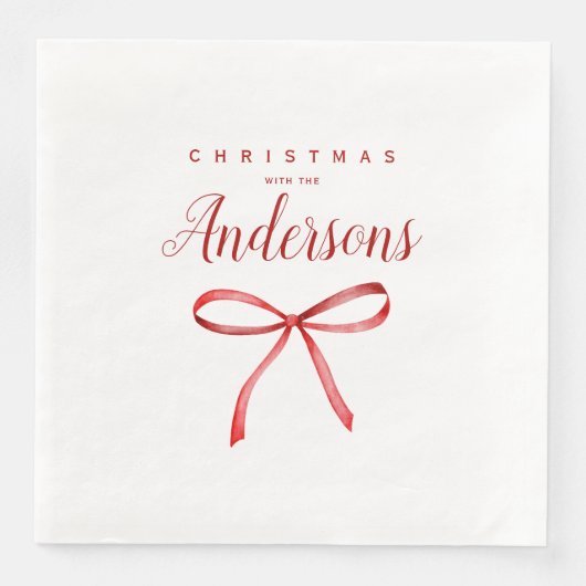 家族パーソナライズされたクリスマス – 赤いリボン (正面)