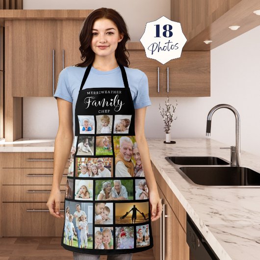 家族パーソナライズされたシェフ18フォトコラージブラック エプロン