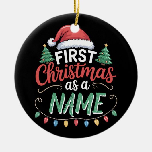 家族パーソナライズされたマッチングとしての初めてのクリスマス セラミックオーナメント (正面)