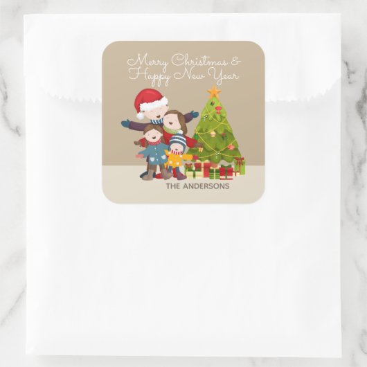 家族パーソナライズされたメリークリスマスのシール スクエアシール (バッグ)