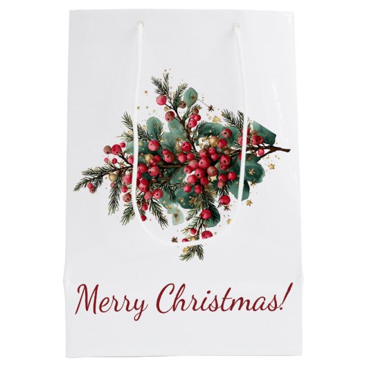 家族パーソナライズされたメリークリスマスデザイン ミディアムペーパーバッグ (裏面)