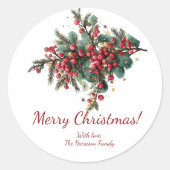 家族パーソナライズされたメリークリスマスデザイン ラウンドシール (正面)