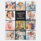 家族パーソナライズされたモダンシンプル11フォトコラージュ フリースブランケット (正面)