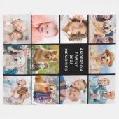 家族パーソナライズされたモダンシンプル11フォトコラージュ フリースブランケット (正面(横))