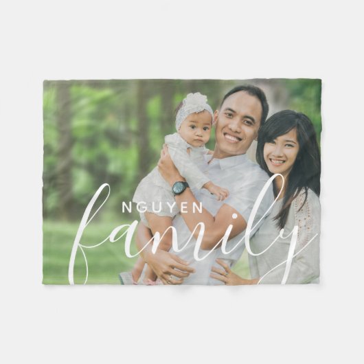 家族パーソナライズされたモノグラムとカスタム写真 フリースブランケット (正面(横))