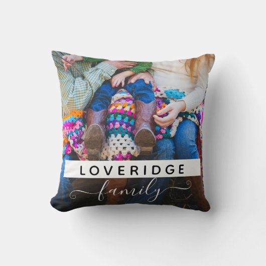家族パーソナライズされたモノグラム姓カスタム写真 クッション (正面)