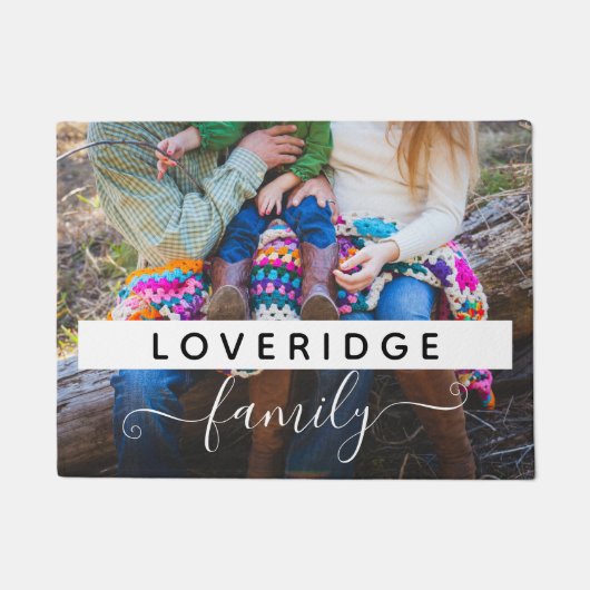 家族パーソナライズされたモノグラム姓カスタム写真 ドアマット (正面)