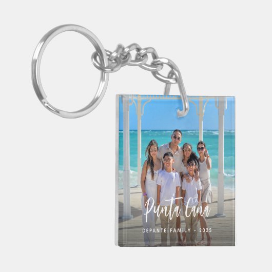 家族パーソナライズされた休暇写真の宛先 キーホルダー (正面左)