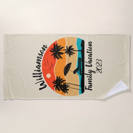 家族パーソナライズされた休暇 ビーチタオル (正面)