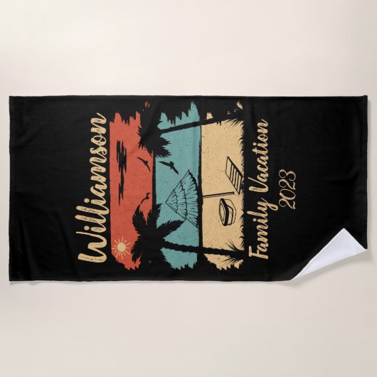 家族パーソナライズされた休暇 ビーチタオル (正面)