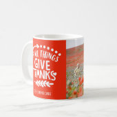 家族パーソナライズされた写真と名前Thanksgiving コーヒーマグカップ (正面左)