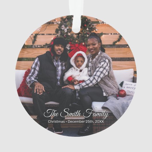 家族パーソナライズされた写真のクリスマス オーナメント (裏面)