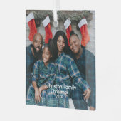 家族パーソナライズされた写真オーナメント、Keepsake ガラスオーナメント (正面左)