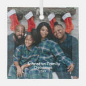 家族パーソナライズされた写真オーナメント、Keepsake ガラスオーナメント (正面)