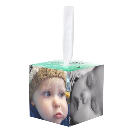家族パーソナライズされた写真キューブクリスマス キューブオーナメント (正面アングル)