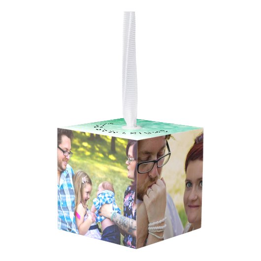 家族パーソナライズされた写真キューブクリスマス キューブオーナメント (裏面アングル)