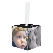 家族パーソナライズされた写真キューブクリスマス キューブオーナメント (正面アングル)