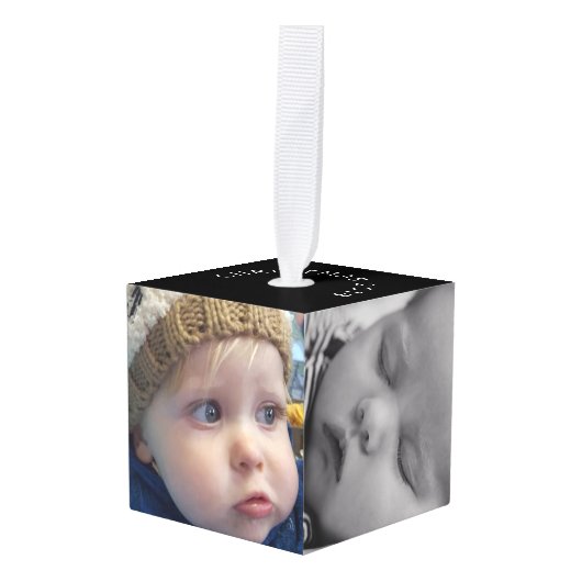家族パーソナライズされた写真キューブクリスマス キューブオーナメント (正面アングル)