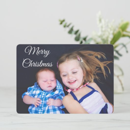 家族パーソナライズされた写真クリスマスカードプレイド シーズンカード (スタンド正面)