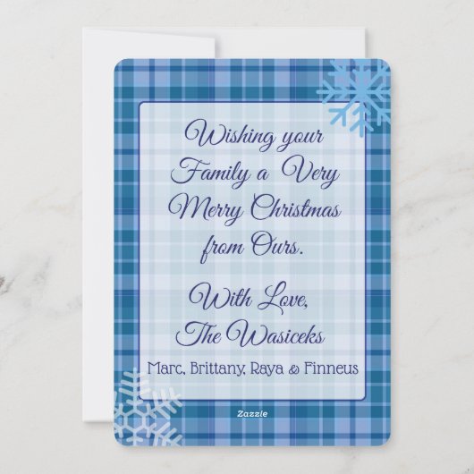 家族パーソナライズされた写真クリスマスカードプレイド シーズンカード (裏面)