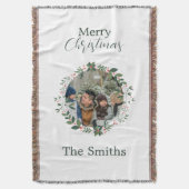 家族パーソナライズされた写真クリスマスリース スローブランケット (正面縦)