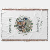 家族パーソナライズされた写真クリスマスリース スローブランケット (正面)