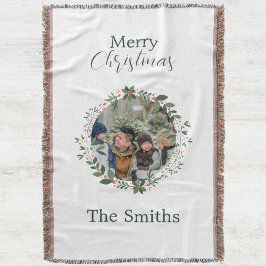 家族パーソナライズされた写真クリスマスリース スローブランケット