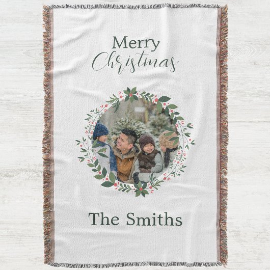 家族パーソナライズされた写真クリスマスリース スローブランケット