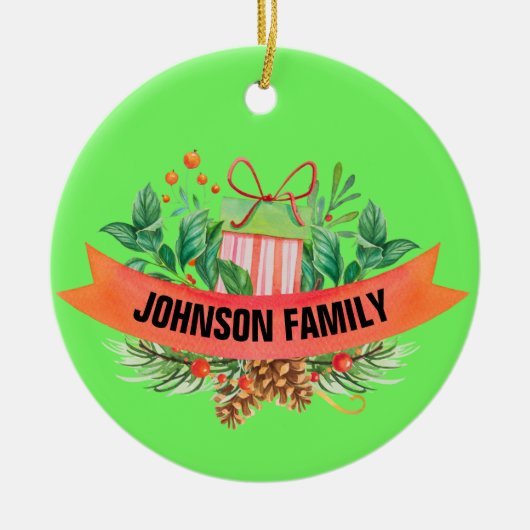 家族パーソナライズされた写真クリスマス飾り セラミックオーナメント (正面)