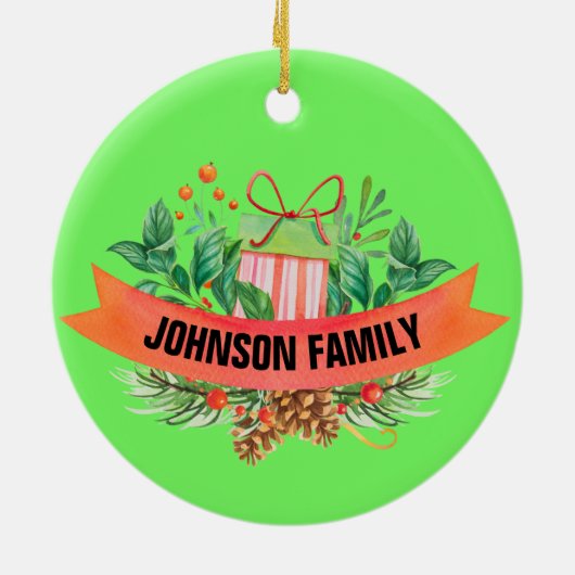 家族パーソナライズされた写真クリスマス飾り セラミックオーナメント (裏面)