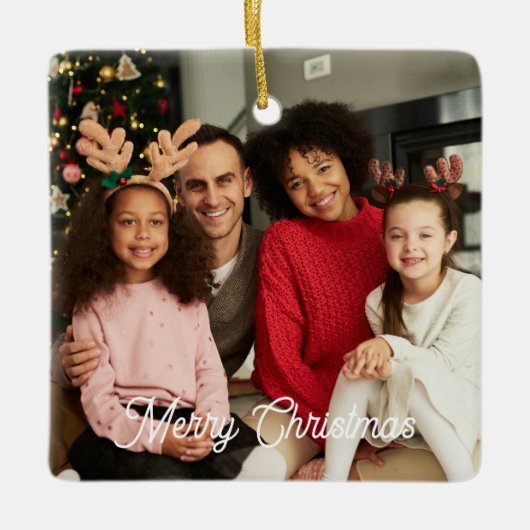 家族パーソナライズされた写真クリスマス飾り セラミックオーナメント (正面)