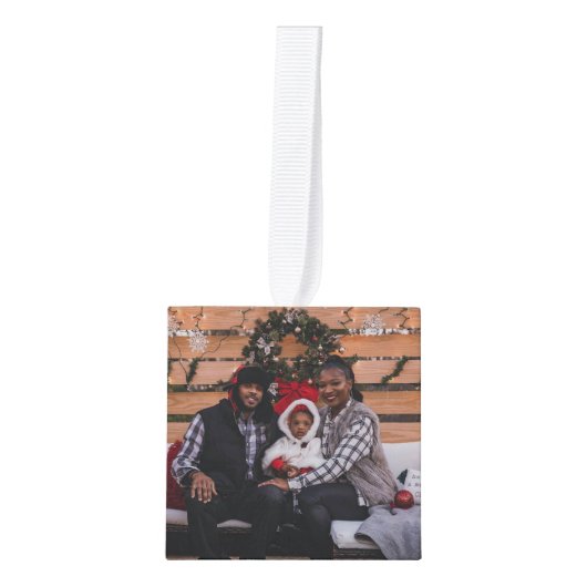家族パーソナライズされた写真クリスマス キューブオーナメント (正面)