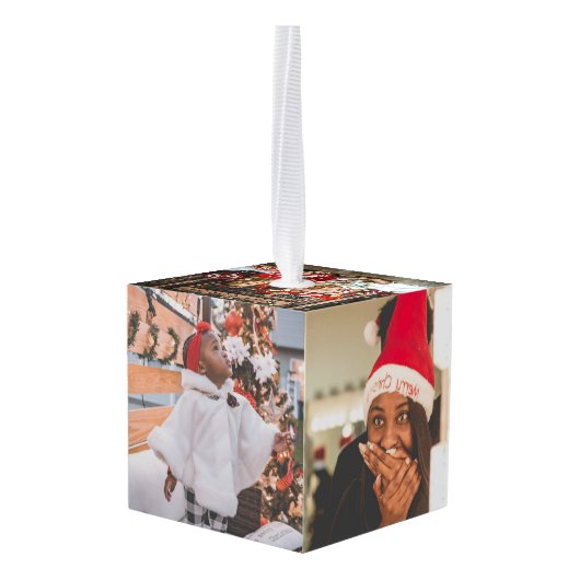 家族パーソナライズされた写真クリスマス キューブオーナメント (裏面アングル)