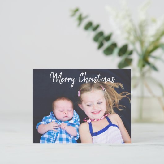 家族パーソナライズされた写真クリスマス シーズンポストカード (スタンド正面)