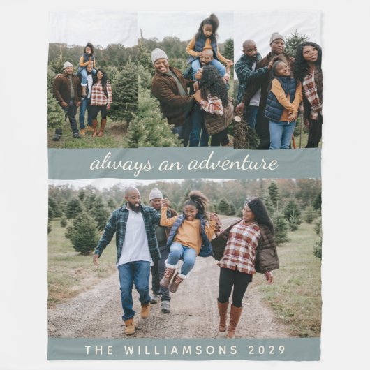 家族パーソナライズされた写真コラージアドベンチャー引用文 フリースブランケット (正面)