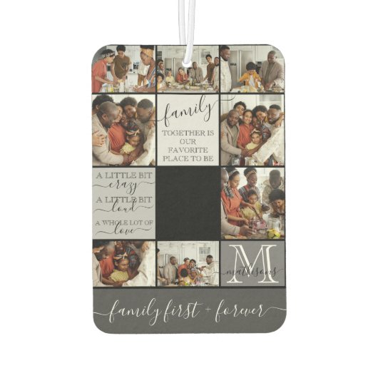 家族パーソナライズされた写真コラージモノグラム引用文 カーエアーフレッシュナー (裏面)