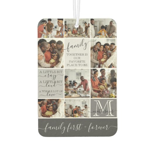 家族パーソナライズされた写真コラージモノグラム引用文 カーエアーフレッシュナー (裏面)